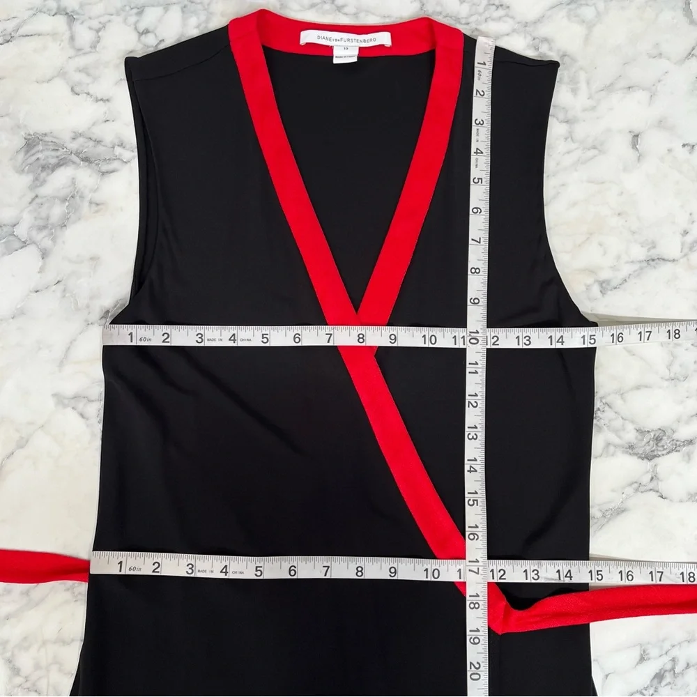 Diane von Furstenberg DVF Valena True Wrap Dress Sleeveless Black Red Trim 10 - Picture 9 of 14